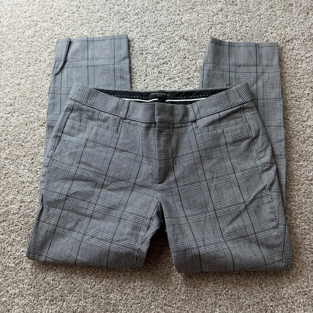 Banana Republic Dress Pants Womens 8 Gray Plaid Twill Sloan Slim Workwear